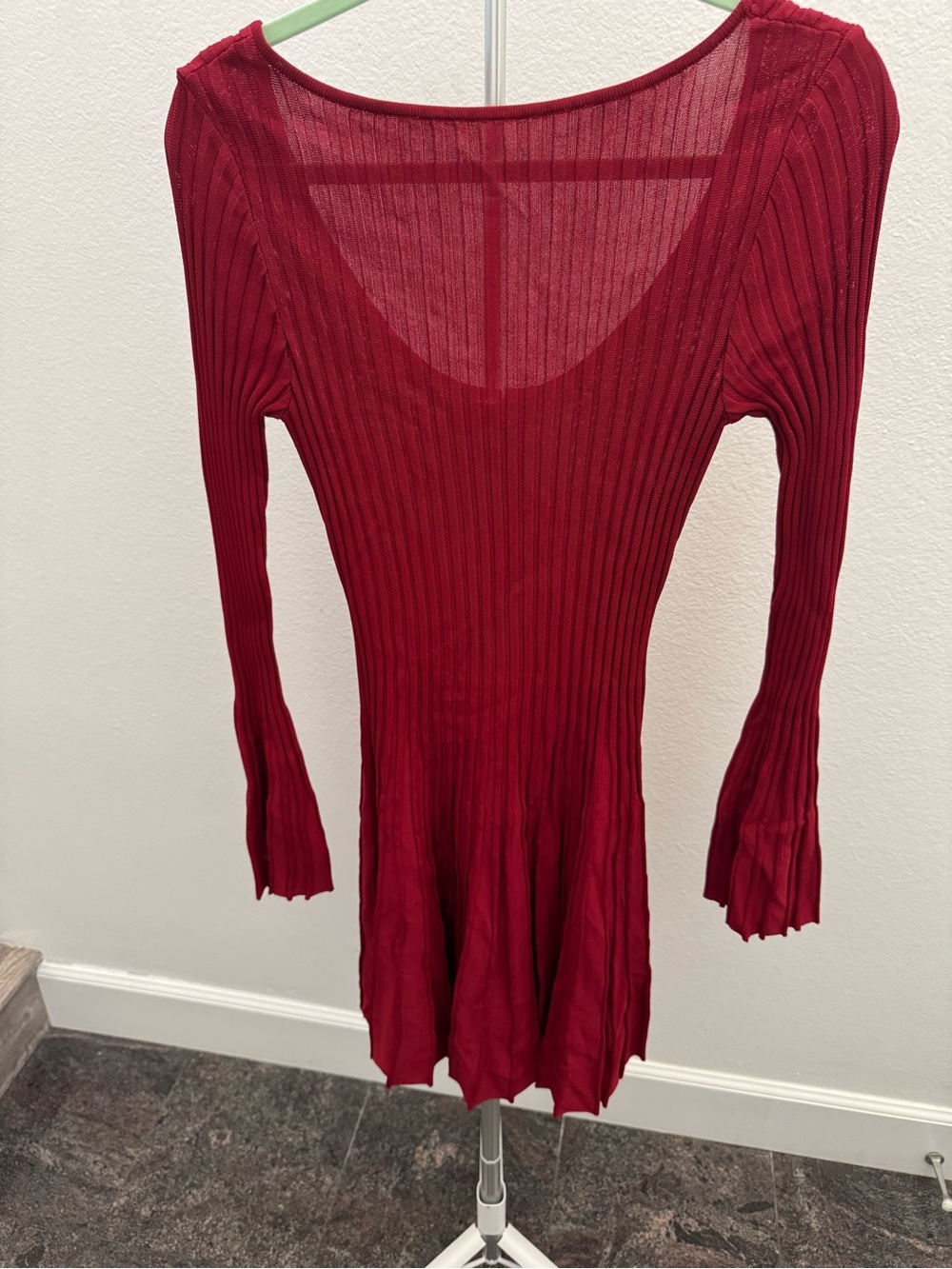 STAUD Ribbed Backless Red Knit Dress‎ Quiet Luxury Siren Sexy Babydoll Fairy